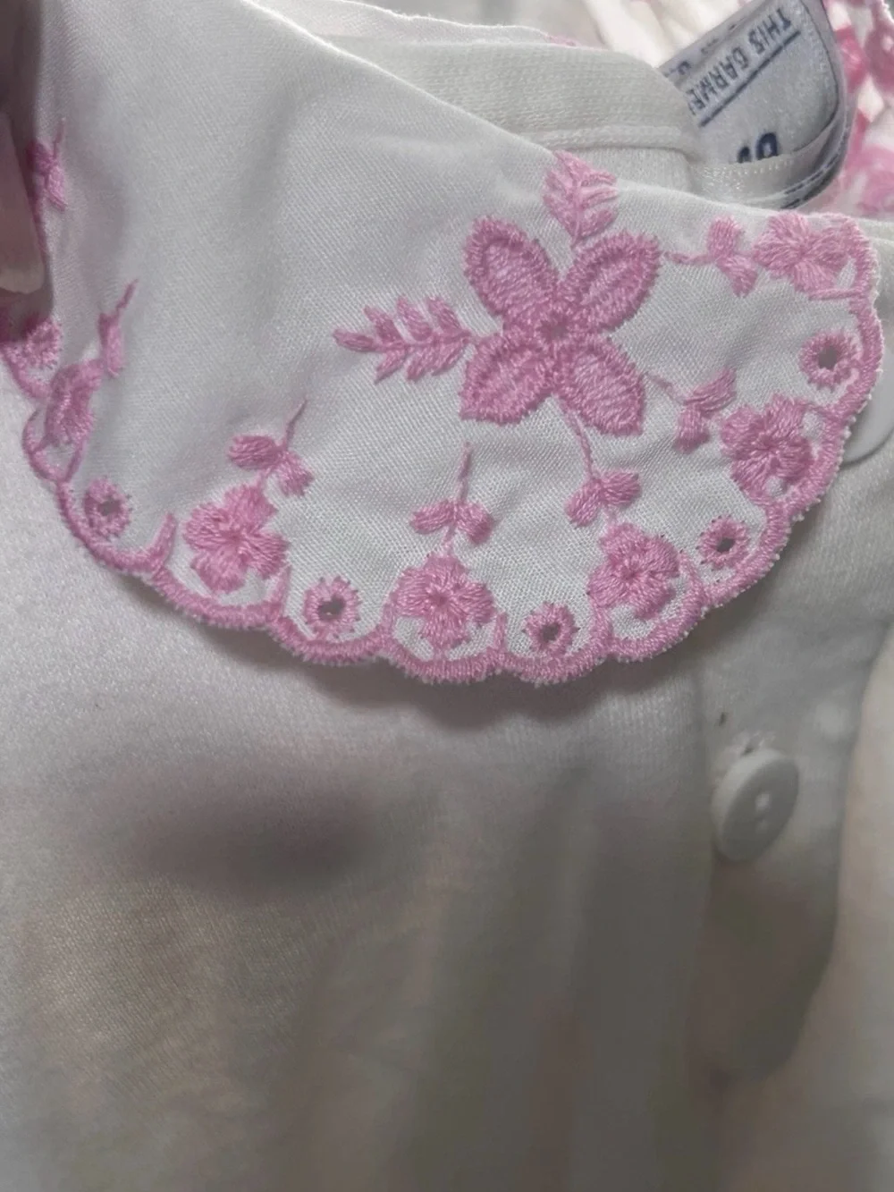 VTG OshKosh B'gosh Baby Girls Top 4T White Pink Embroidered Peter Pan Collar USA